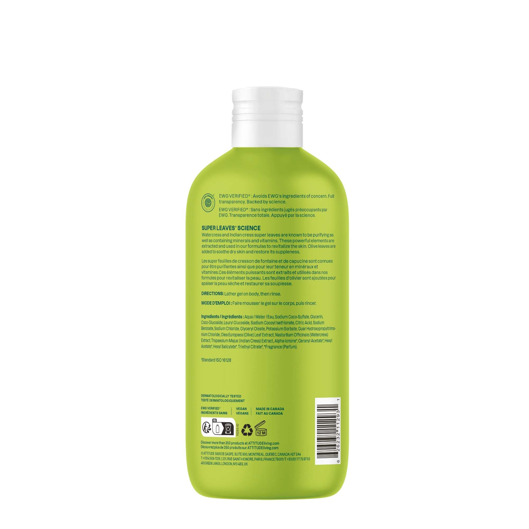 ATTITUDE Soothing Shower Gel, Dermatologically Tested, Plant and Mineral-Based, Vegan Personal Care Products, White Tea Leaves, 32 Fl Oz