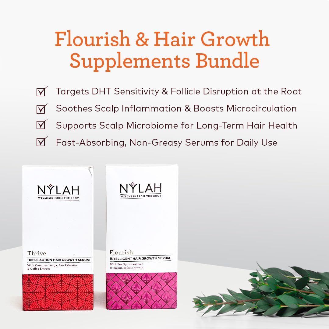 NYLAH Flourish and Thrive Hair Growth Serum SET (2 x 50ml) – Hair Growth & Hair Loss Treatment – Reduces Thinning & Shedding, Strengthens Hair, Supports Fuller