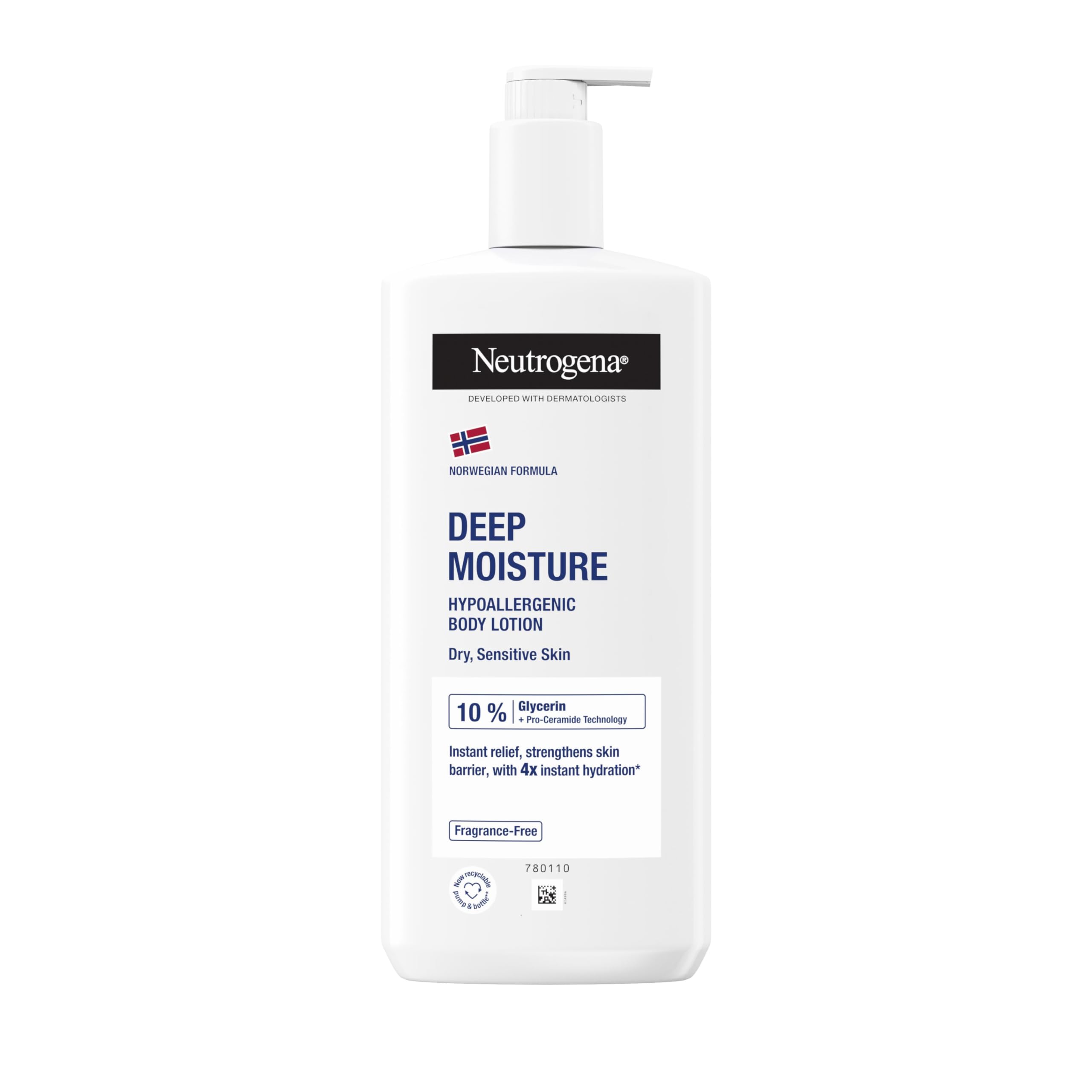 Neutrogena Norwegian Formula Deep Moisture Body Lotion (1x 400ml), Fragrance-Free Moisturiser for Sensitive and Dry Skin, Provides 48-Hour Moisturisation
