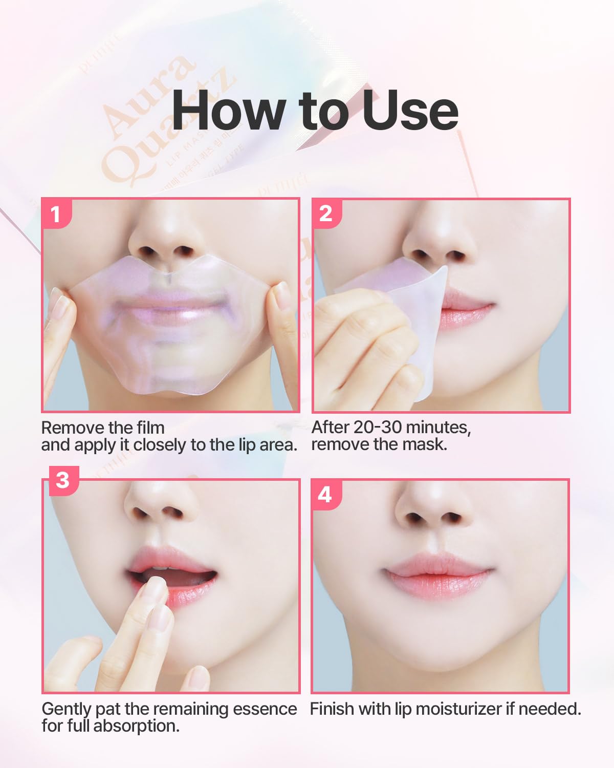 Aura Quartz Hydrogel Lip Mask 5ea - Moisturizing Lip Mask with Retinol, Peptide, Collagen, PDRN, Bakuchiol, Anti-aging Lip Care for Dry Lips, Reduces Laugh Lines, Smooth and Plump Lips Halalzen
