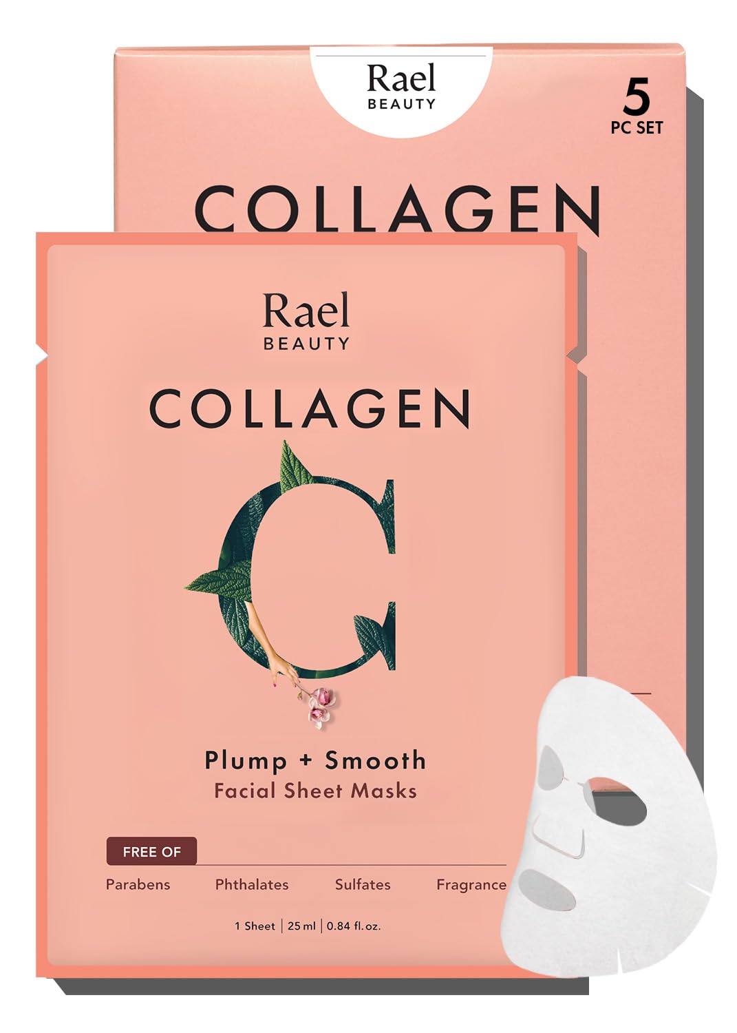Rael Face Mask Skin Care, Collagen Face Masks - Bamboo Facial Sheet Mask, Korean Skincare, with Collagen Essence and Fruit Extracts, Nourishing and Moisturizing, All Skin Types (Collagen, 5 Sheets) Halalzen