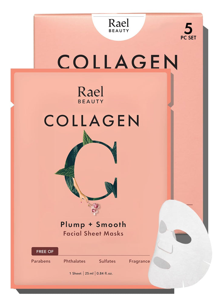 Rael Face Mask Skin Care, Collagen Face Masks - Bamboo Facial Sheet Mask, Korean Skincare, with Collagen Essence and Fruit Extracts, Nourishing and Moisturizing, All Skin Types (Collagen, 5 Sheets) Halalzen