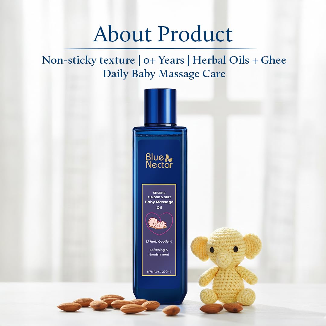 Blue Nectar Baby Oil with Organic Ghee, 100% Natural Baby Massage Oil with Coconut Oil & Olive Oil (100ml) Halalzen