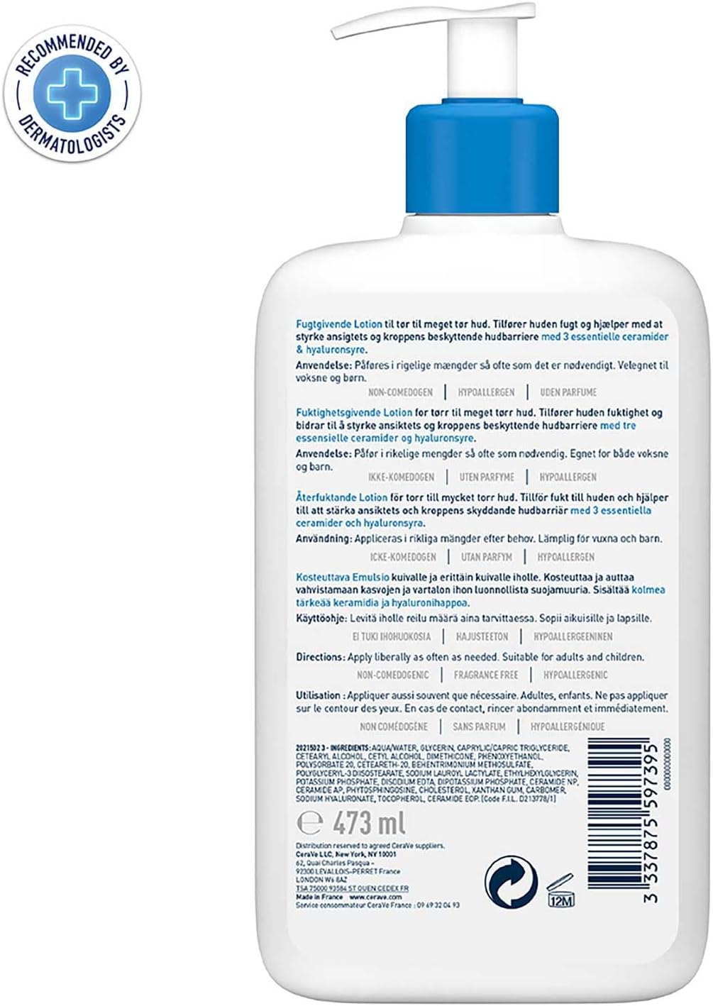 CeraVe Moisturising Lotion, for normal to very dry skin, Enriched with 3 Essential Ceramides, Hyaluronic Acid and MVe technology, CeraVe face moisturiser, Daily Hydrating Moisturiser, 473ml