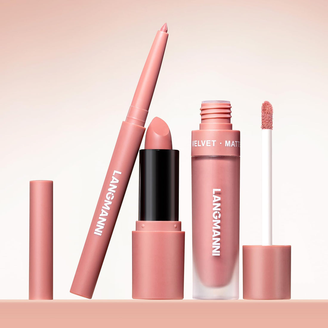 3PCS Matte Liquid Lipstick Lip Gloss & Liner Set - All-IN-One Lip Kit, Velvety Nude Color, Waterproof Make Up Set (# 03) Halalzen