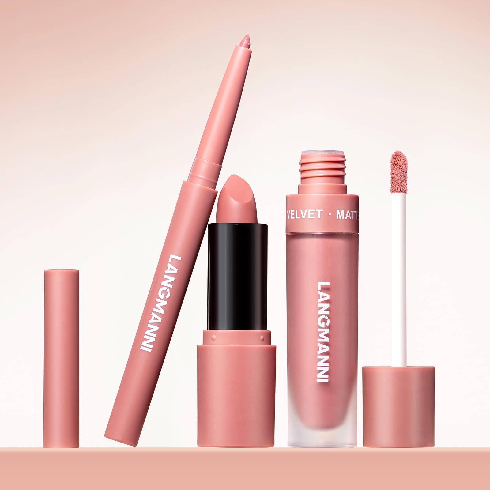 3PCS Matte Liquid Lipstick Lip Gloss & Liner Set - All-IN-One Lip Kit, Velvety Nude Color, Waterproof Make Up Set (# 03) Halalzen