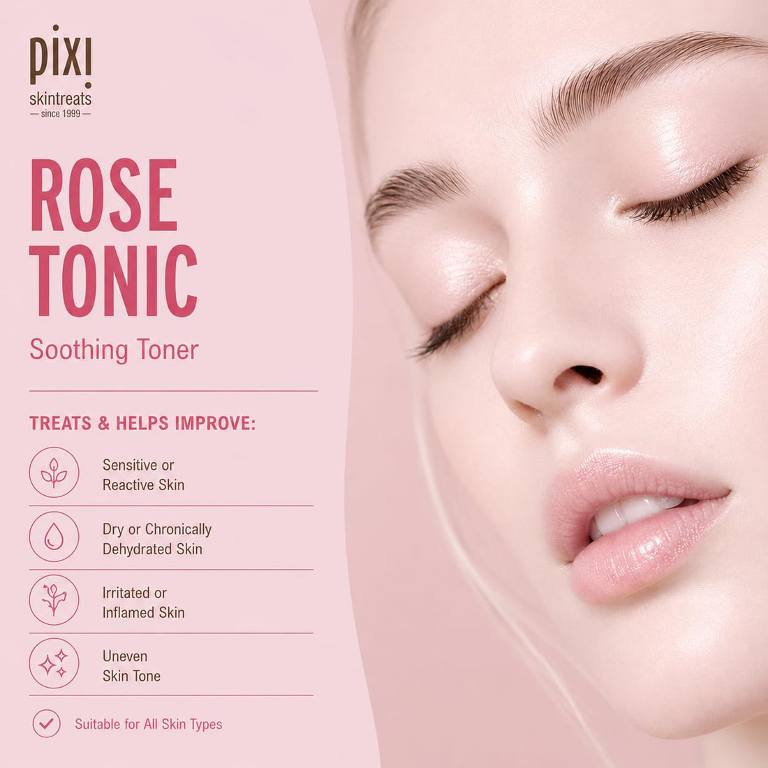 Pixi Rose Tonic Rose Hydrosol Toner, Hydrates Skin, Minimize Redness, Rehydrates and Replenishes, 250 Ml 8.5Fl Oz