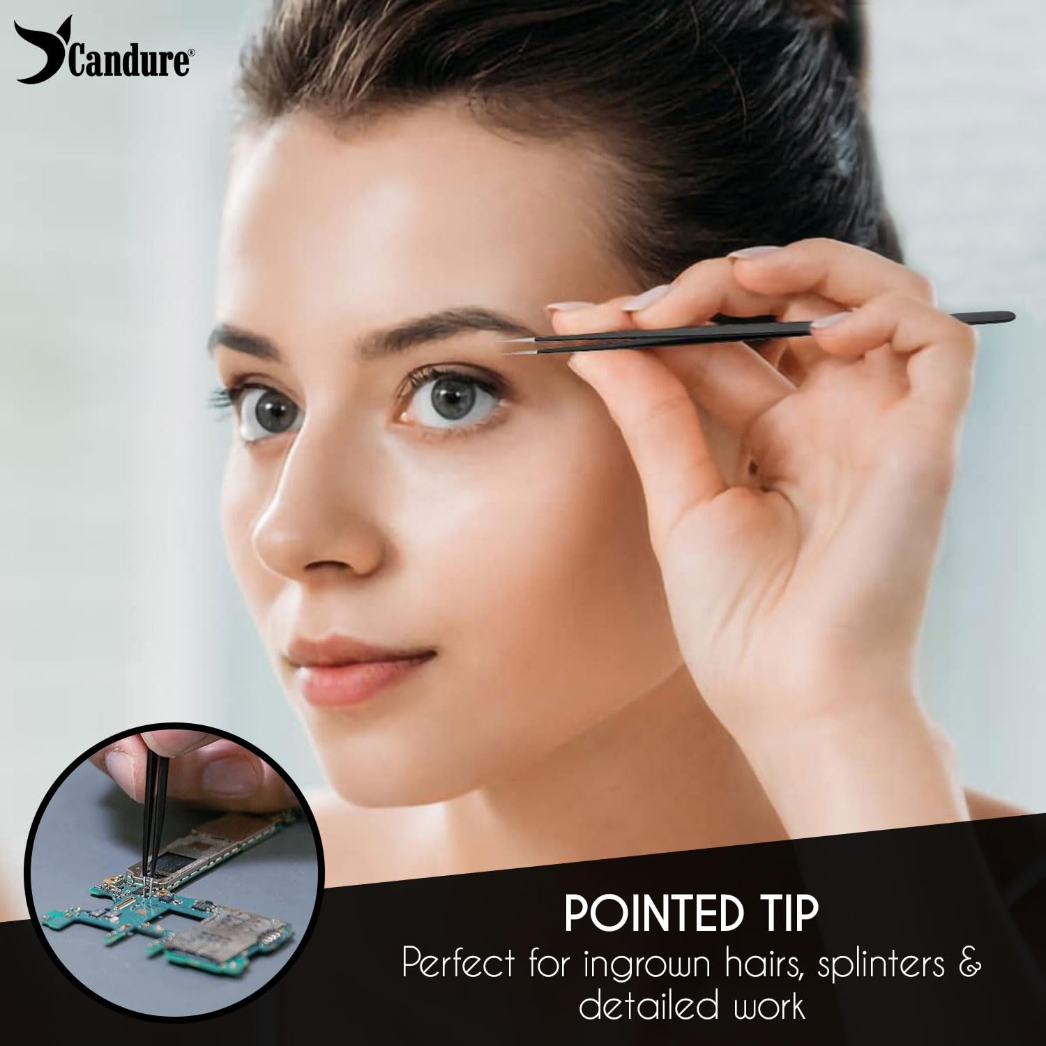 Candure Tweezers for Eyebrows - Professional Stainless Steel Slanted and Pointed Tip Hair Tweezers Set for Ingrown Hair, Blackhead Removal, Eyebrows Plucking Beauty Tool for Women Halalzen