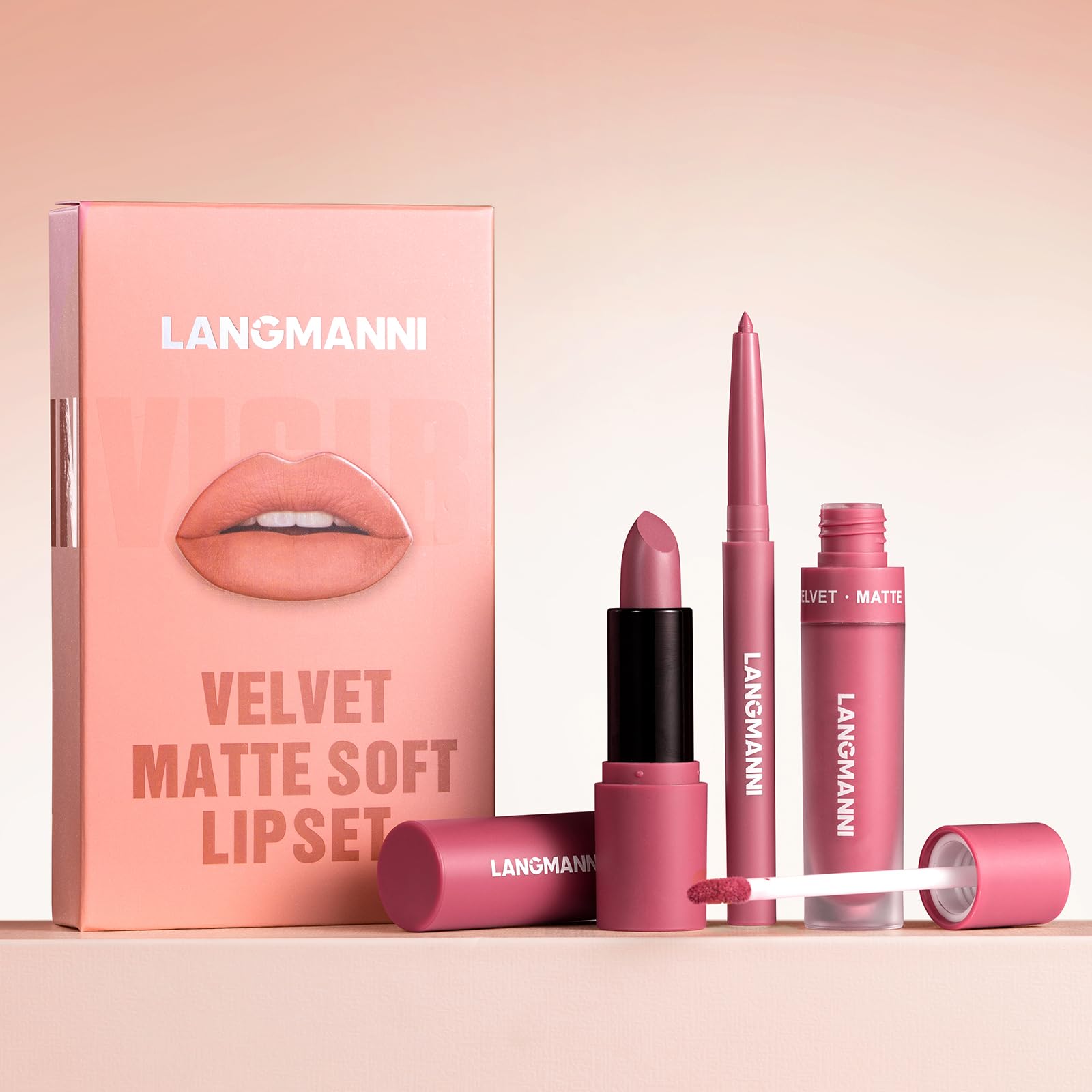 3PCS Matte Liquid Lipstick Lip Gloss & Liner Set - All-IN-One Lip Kit, Velvety Nude Color, Waterproof Make Up Set (# 03) Halalzen