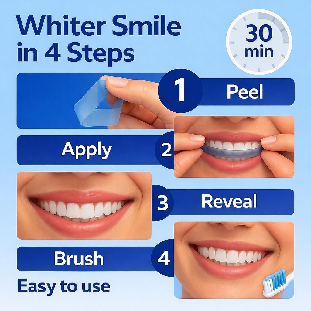 5D Advanced Teeth Whitening Strips Kit – 28 Pcs for 14 Treatments, Enamel-Safe, Non-Sensitive, Easy Home Use, Professional Tooth Whitener for a Brighter Smile