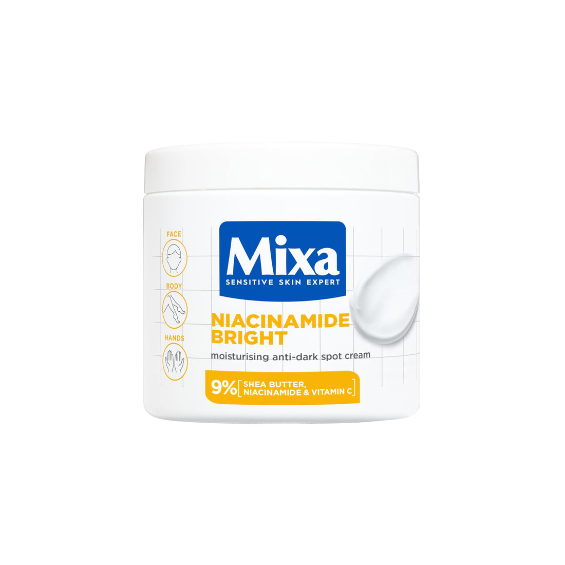 Mixa Cream, Niacinamide Bright Moisturizing Anti-Dark Spot Cream, Body Care Dark Spot Corrector for Uneven Tone, with 9% Niacinamide, Shea Butter & Vitamin C, 400ml