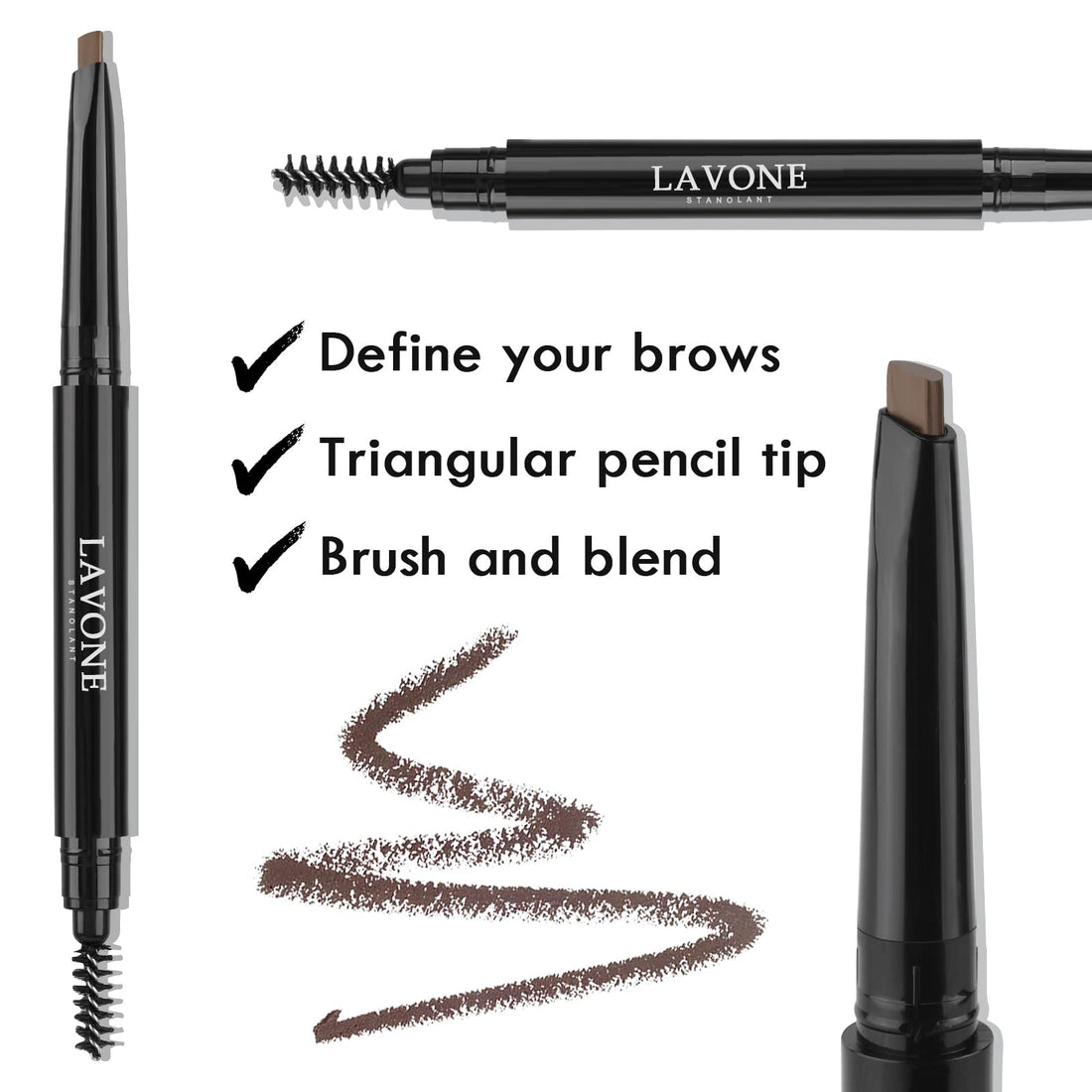 LAVONE Makeup Kit With Eyebrow Stamp Pencil, Waterproof Brow Pencil & Pomade, Eyeliner, Dual-ended Eyebrow Brush, Dark Brown