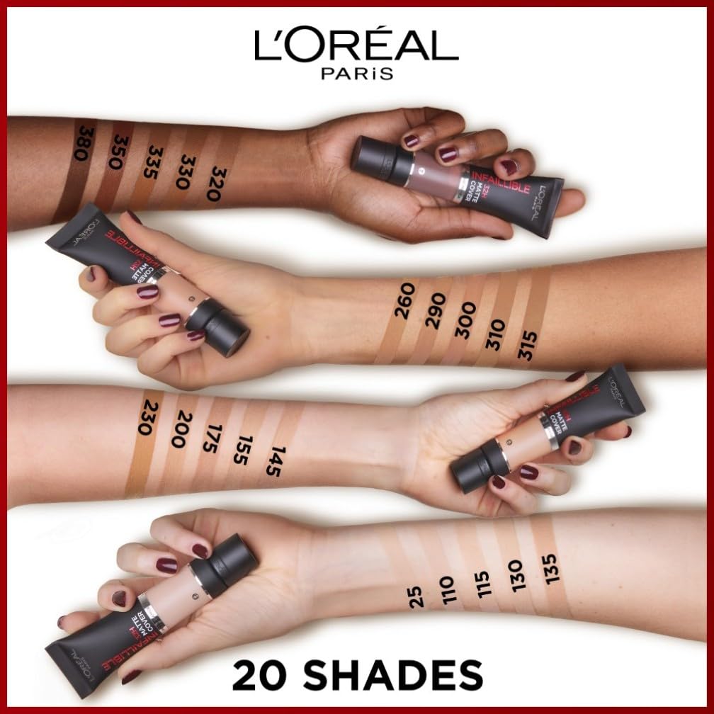 L'Oreal Paris Cover Liquid Foundation, With 4% Niacinamide, Long Lasting, Natural Finish, Available in 20 Shades, SPF 25, Infallible 32H Matte Cover, Shade 110, 30ml Halalzen
