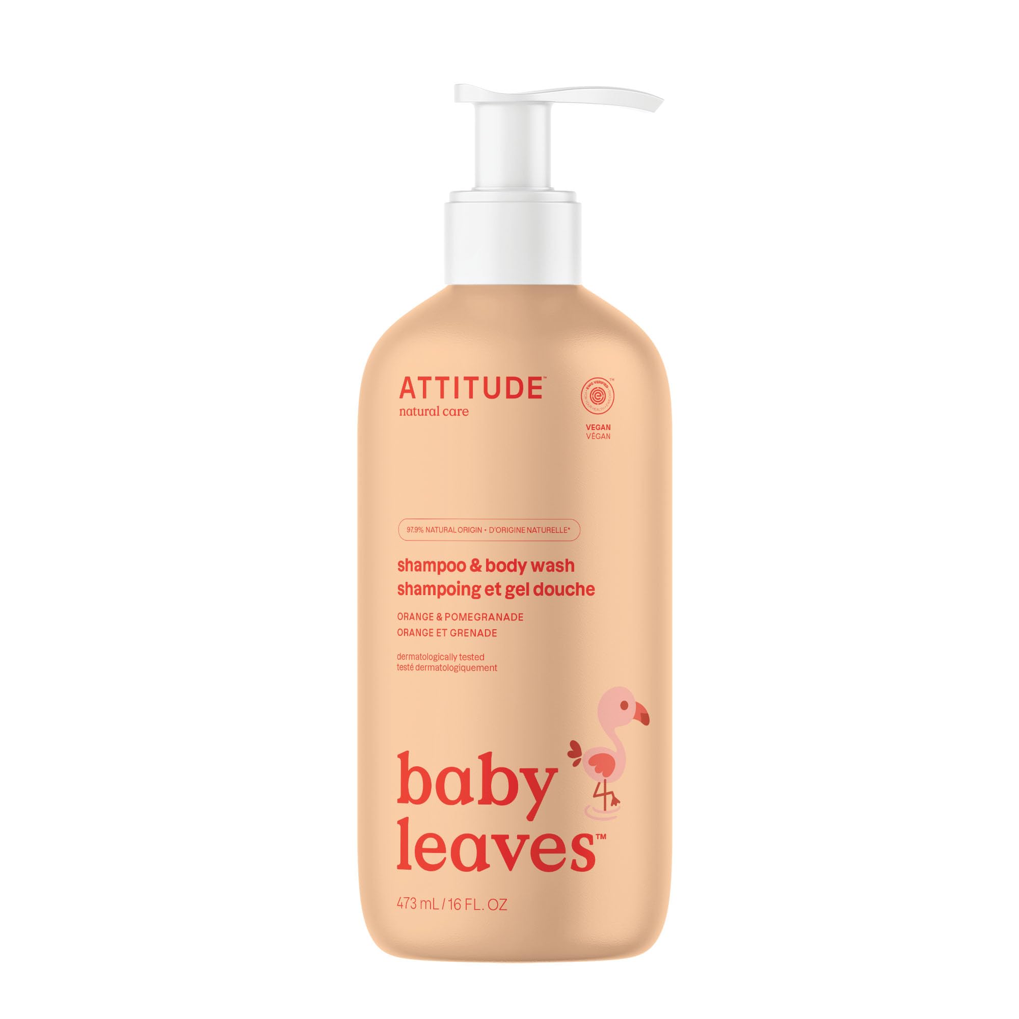 ATTITUDE 2in1 Hair Shampoo and Body Wash for Baby, Plant and Mineral-Based Gentle Formula, EWG Verified, Vegan Baby Products, Pear Nectar, 473 mL