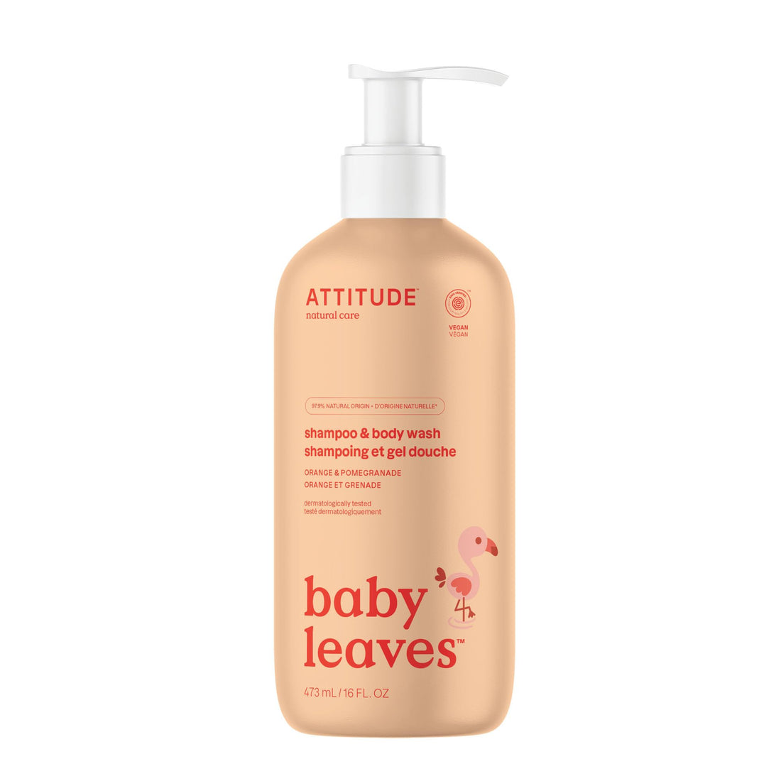 ATTITUDE 2in1 Hair Shampoo and Body Wash for Baby, Plant and Mineral-Based Gentle Formula, EWG Verified, Vegan Baby Products, Pear Nectar, 473 mL