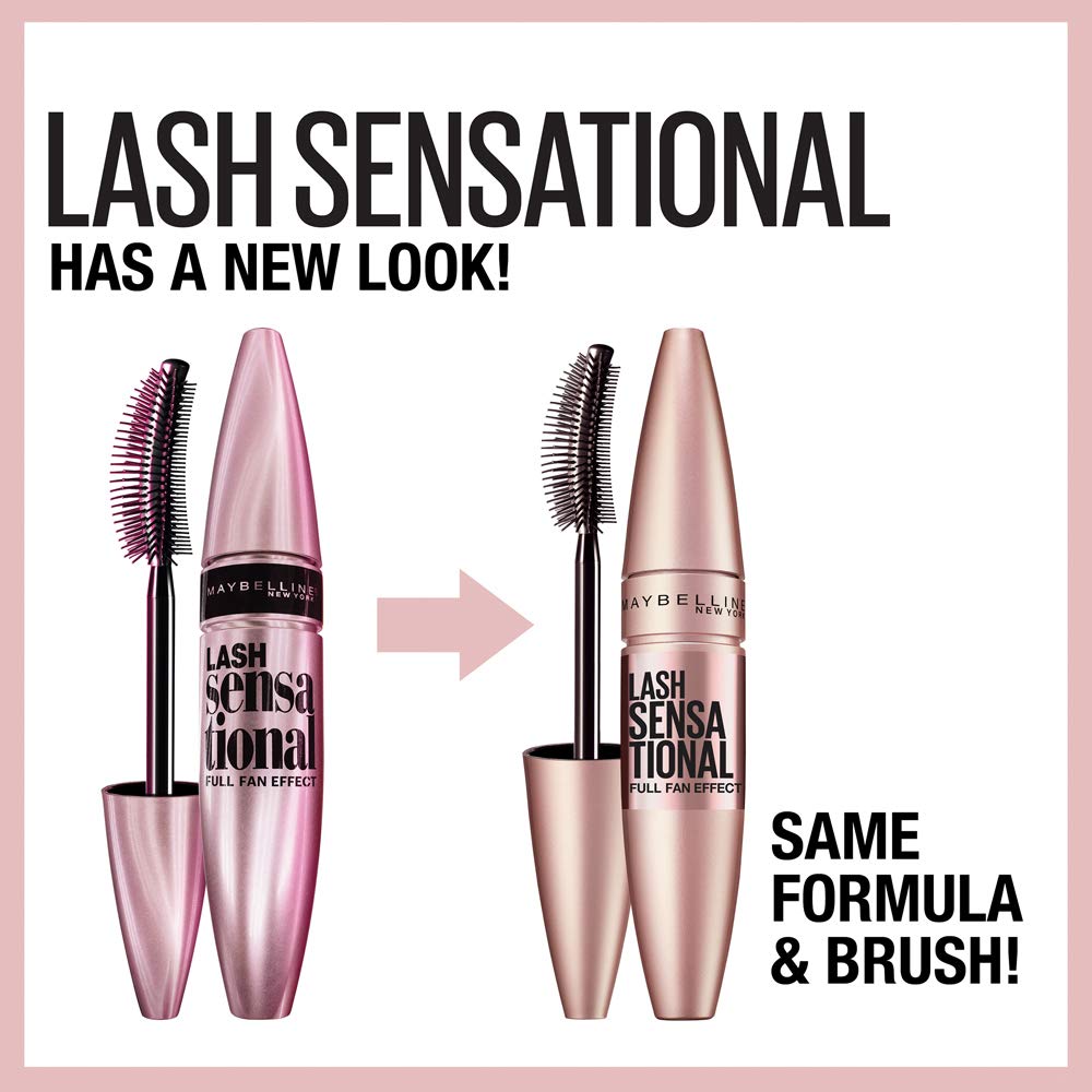 Maybelline Lash Sensational Washable Mascara, Lengthening and Volumizing for a Full Fan Effect, Blackest Black, 1 Count