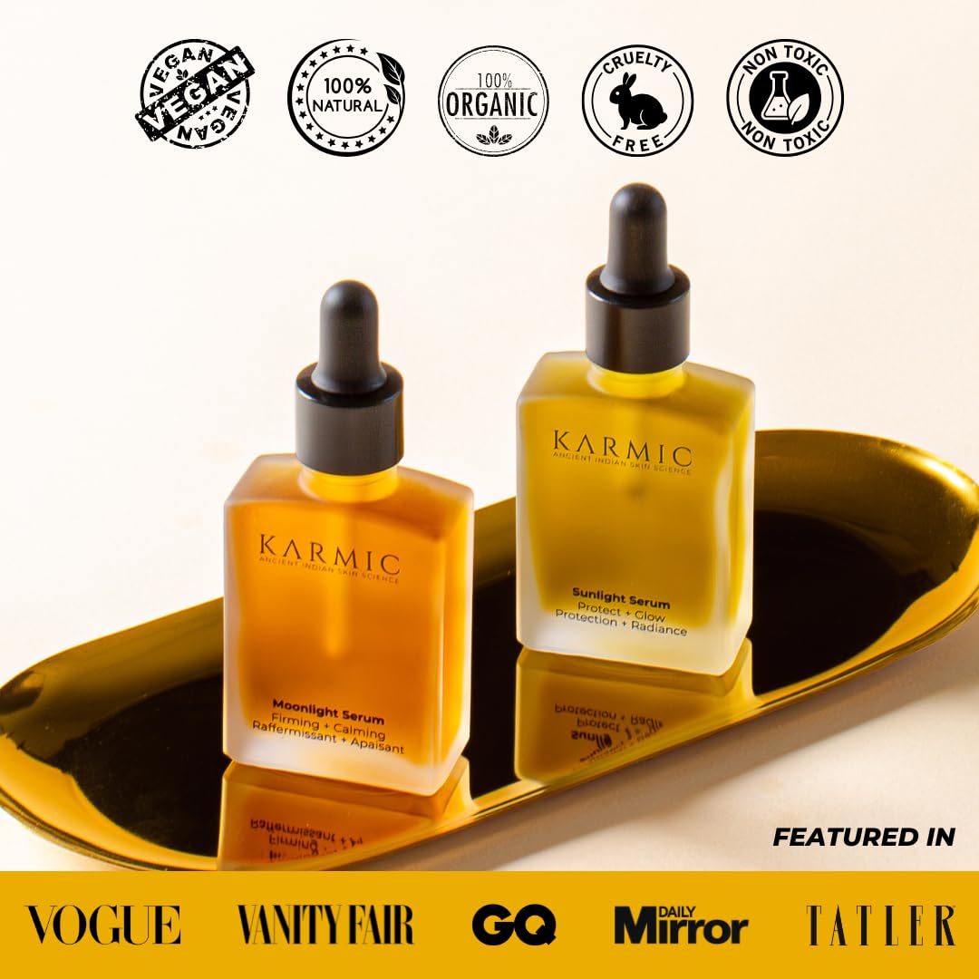 Karmic Skin Brightening Vitamin C Face Serum: With Saffron & Vit. E | Hydrate & Reveal Bright Glowing Skin | Correct Dark Spots | Treat Hyperpigmentation | Organic Facial Oil Skin Care | Women & Men