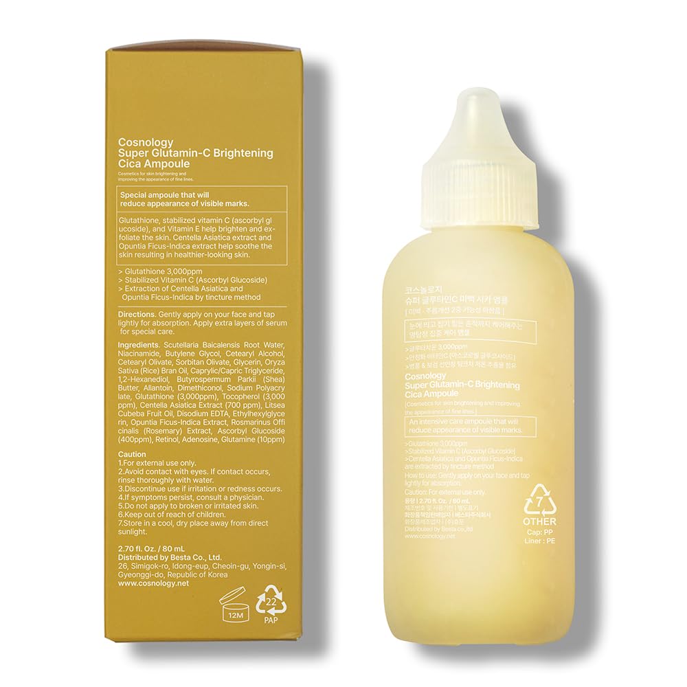 COSNOLOGY K-Beauty Ampoule: Niacinamide + Vitamin C, E & Glutathione for Dark Spots & Even Skin Tone | Hydrating & Anti-Aging, 2.7fl.oz(80ml) Halalzen