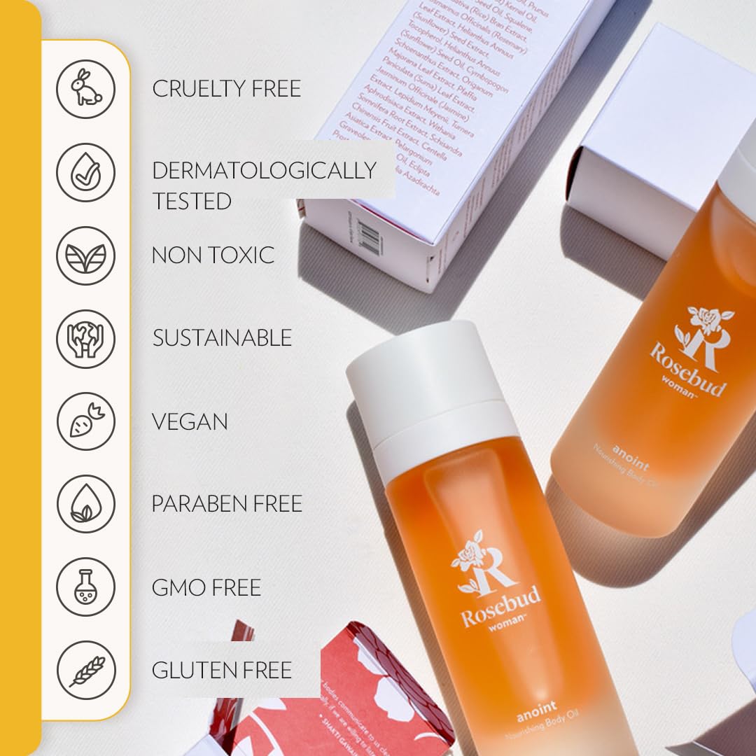Rosebud Woman Anoint All-Body Oil for Scars & Stretch Marks, Skin Resilience, Lightweight Non-Greasy Natural Moisturizing Stretch Mark & Scar Oil with Schisandra & Centella, 100 ML