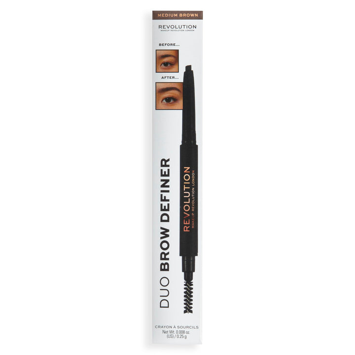 Makeup Revolution Duo Brow Definer Pencil, Add Definition, Includes Brush, Medium Brown Halalzen