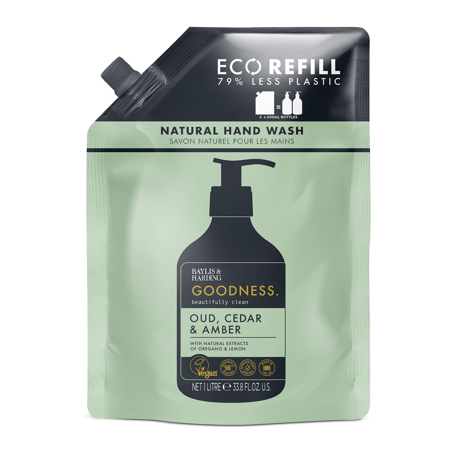 Baylis & Harding Goodness Oud, Cedar and Amber Body Wash, 500 ml (Pack of 3) - Vegan Friendly