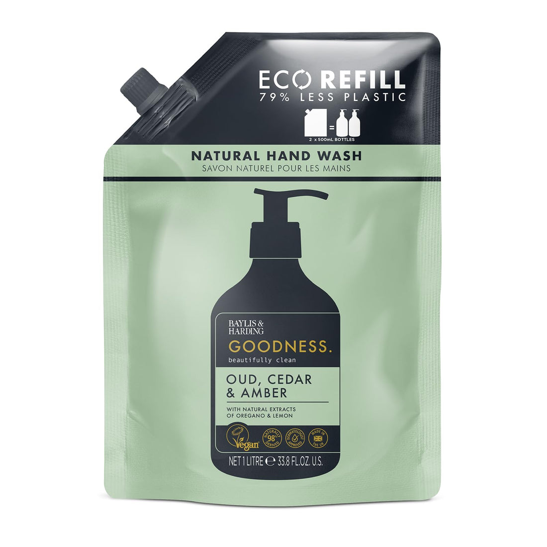 Baylis & Harding Goodness Oud, Cedar and Amber Body Wash, 500 ml (Pack of 3) - Vegan Friendly