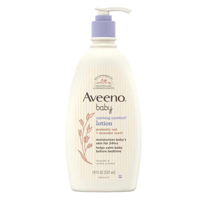 Aveeno Baby Calming Comfort Moisturizing Body Lotion with Relaxing Lavender & Vanilla Scents, Non-Greasy Baby Lotion, Nourishing Prebiotic Oatmeal, Paraben- & Phthalate-Free, 18 fl. oz Halalzen