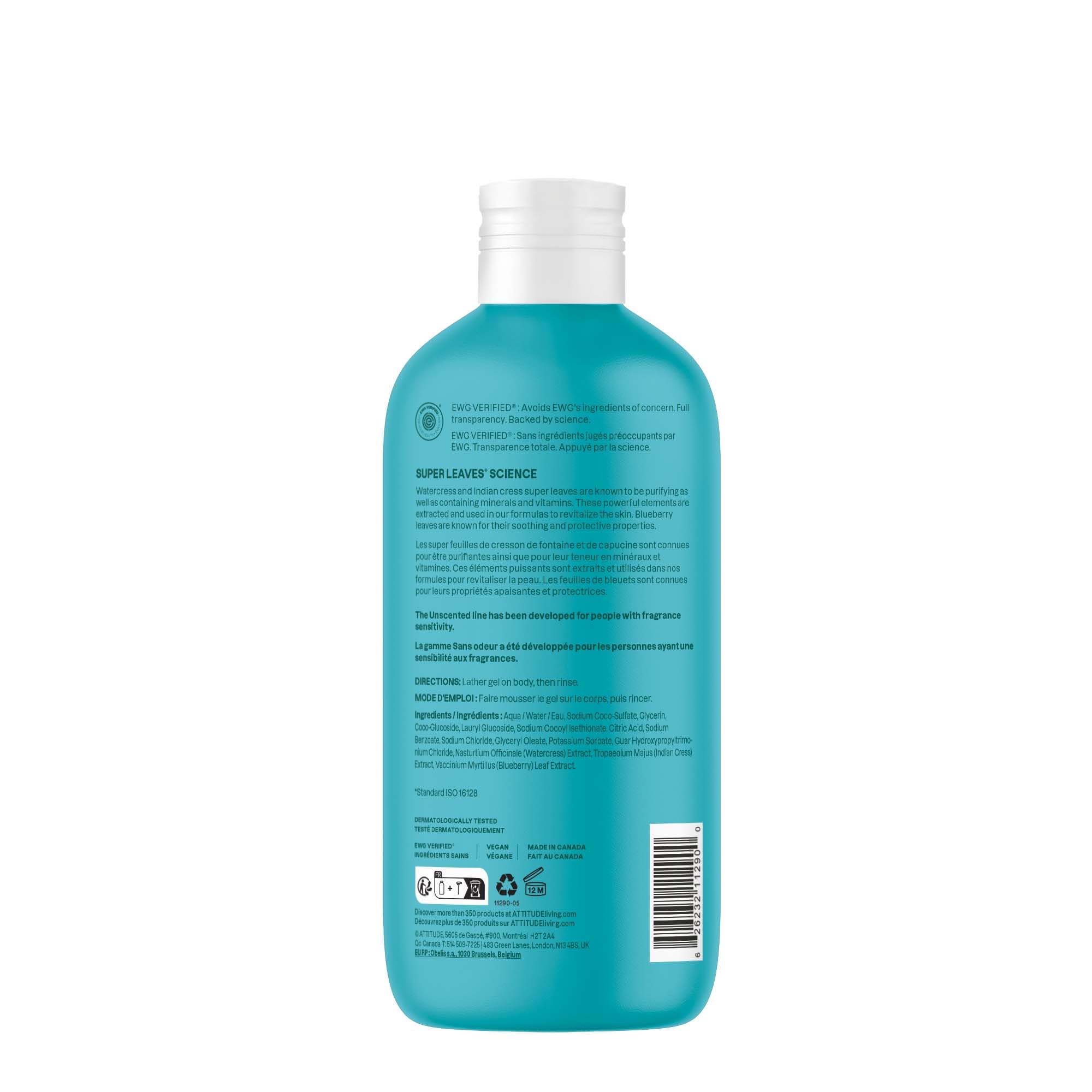 ATTITUDE Soothing Shower Gel, Dermatologically Tested, Plant and Mineral-Based, Vegan Personal Care Products, White Tea Leaves, 32 Fl Oz