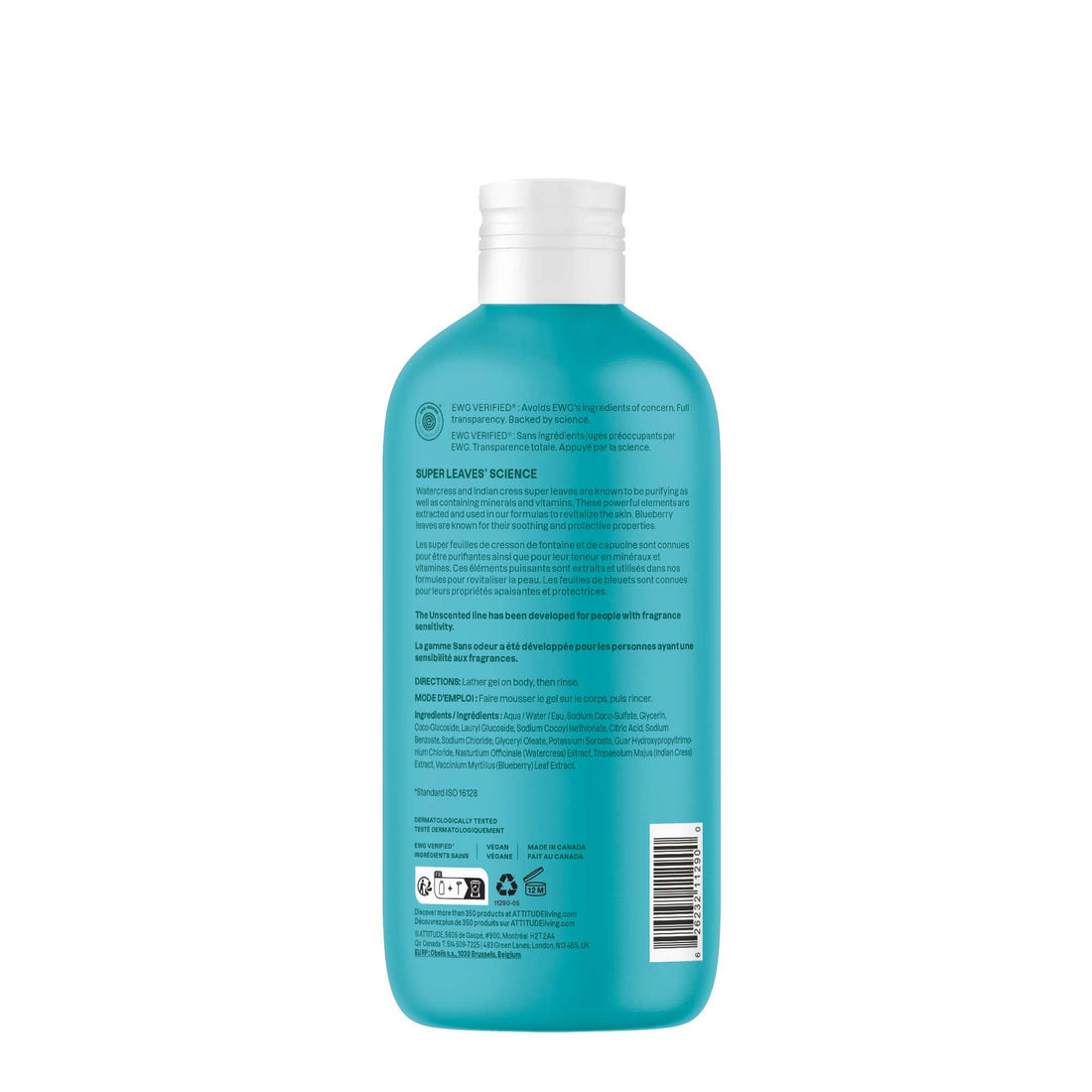ATTITUDE Soothing Shower Gel, Dermatologically Tested, Plant and Mineral-Based, Vegan Personal Care Products, White Tea Leaves, 32 Fl Oz