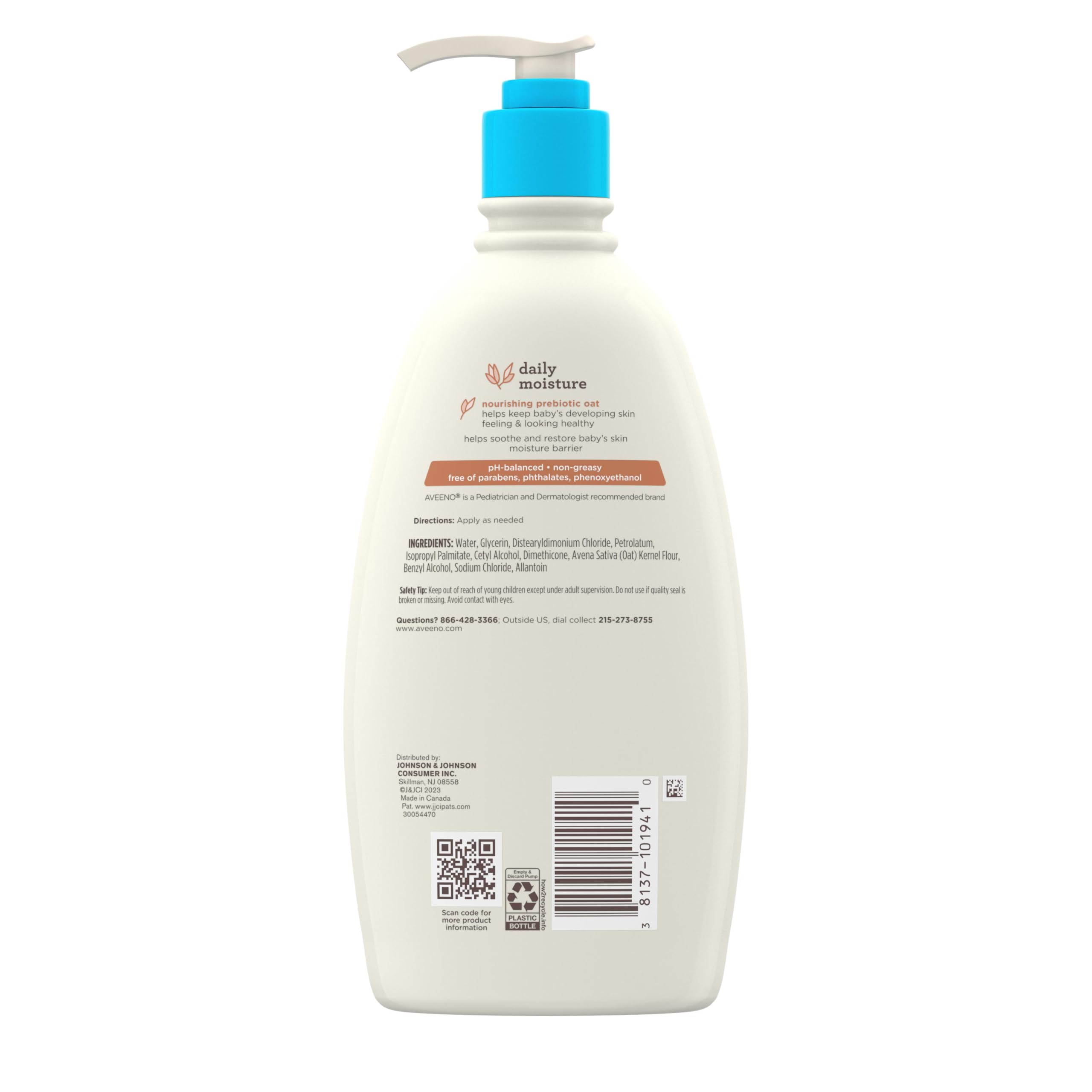 Aveeno Baby Daily Moisture Body Lotion for Sensitive Skin, Hypoallergenic Moisturizing Baby Lotion with Nourishing Oatmeal to Deeply Moisturize Baby's Skin, Fragrance-Free, 18 fl. oz Halalzen