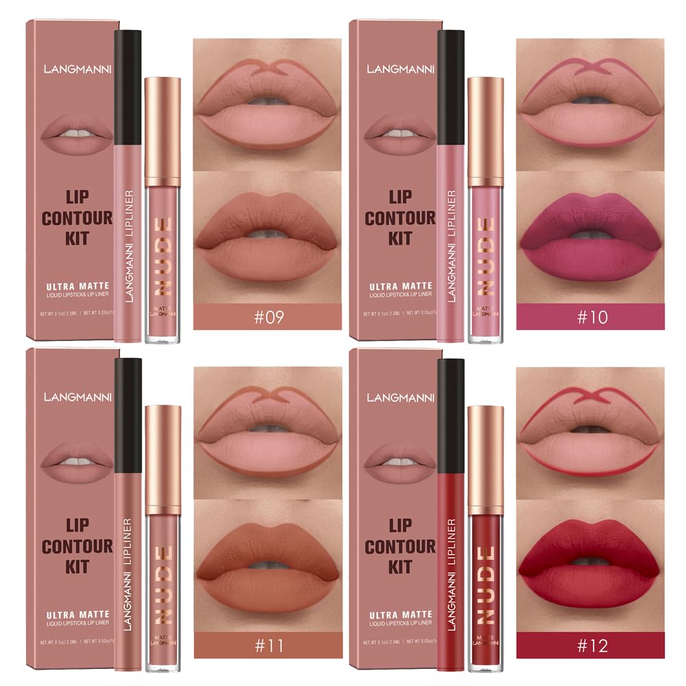 LANGMANNI 6 Matte Lipstick with 6 Lipliners Durable Lip Gloss,Long-Lasting&Waterproof Non-Stick Cup High Pigmented Velvet Lipgloss Kit,Beauty Cosmetics Gift for Girls(12PCS) Halalzen