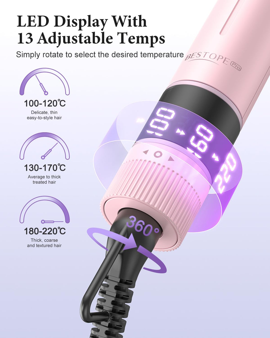 BESTOPE PRO 5 in 1 Hair Curling Wand, Hair Curler Set with Thermal Brush and Hair Straightener, 13 Temperature Control for All Hair Lengths, with Heat Resistant Mat, Glove, Clip, Purple Halalzen