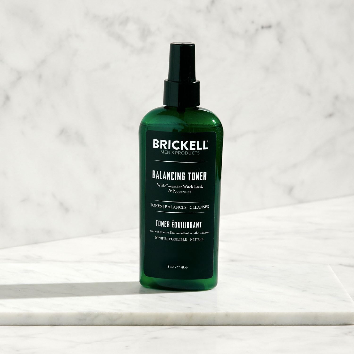 Brickell Men's Balancing Toner for Men, Natural and Organic Alcohol-Free Cucumber, Mint Facial Toner with Witch Hazel, 236 mL, Scented