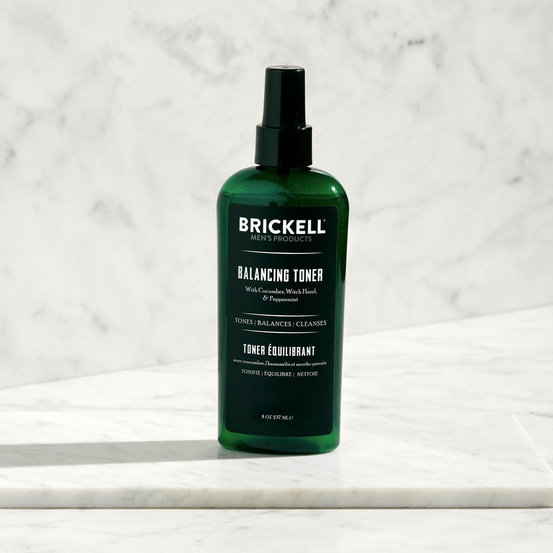 Brickell Men's Balancing Toner for Men, Natural and Organic Alcohol-Free Cucumber, Mint Facial Toner with Witch Hazel, 236 mL, Scented