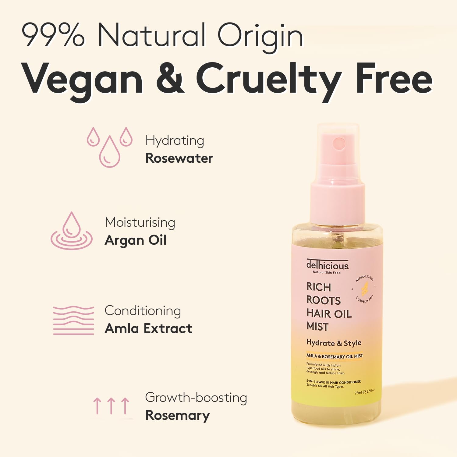 Delhicious Amla Hair Oil & Rosemary Oil Conditioner for Hair Growth - Rich Roots Vegan Conditioner for Thinning Hair, Damaged Hair, Dry Scalp - Shea Butter & Argan Oil - Ayurveda, Sulphate Free, 250ml