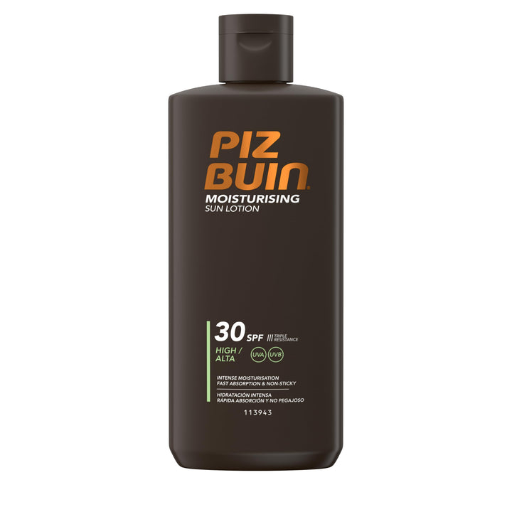 Piz Buin Moisturising Sun Lotion SPF 30 (200ml), Water-Resistant Piz Buin 30 Sunscreen with Advanced UVA/UVB Protection, Skincare with Glycerin and Feverfew PFE Plant Extract Halalzen