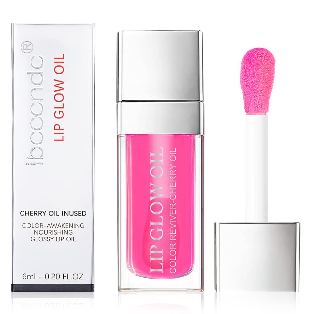 AOOWU Plumping Lip Oil Tinted, Moisturizing Long Lasting Nourishing Lip, Hydrating Gloss Tint Lipstick for Women, Glitter Shine Liquid Lipstick, Glaze Makeup Cosmetic, 015 - Cherry red, Pack of 1