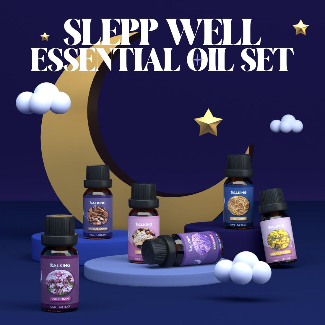 SALKING Essential Oils Set, 100% Pure Fragrance Oil AromatherapyGift, Premium Scented Oils for Diffusers 6 x 10 ML - Lavender, Rose, Jasmine, Cherry Blossom, Gardenia, Chamomile, Pink