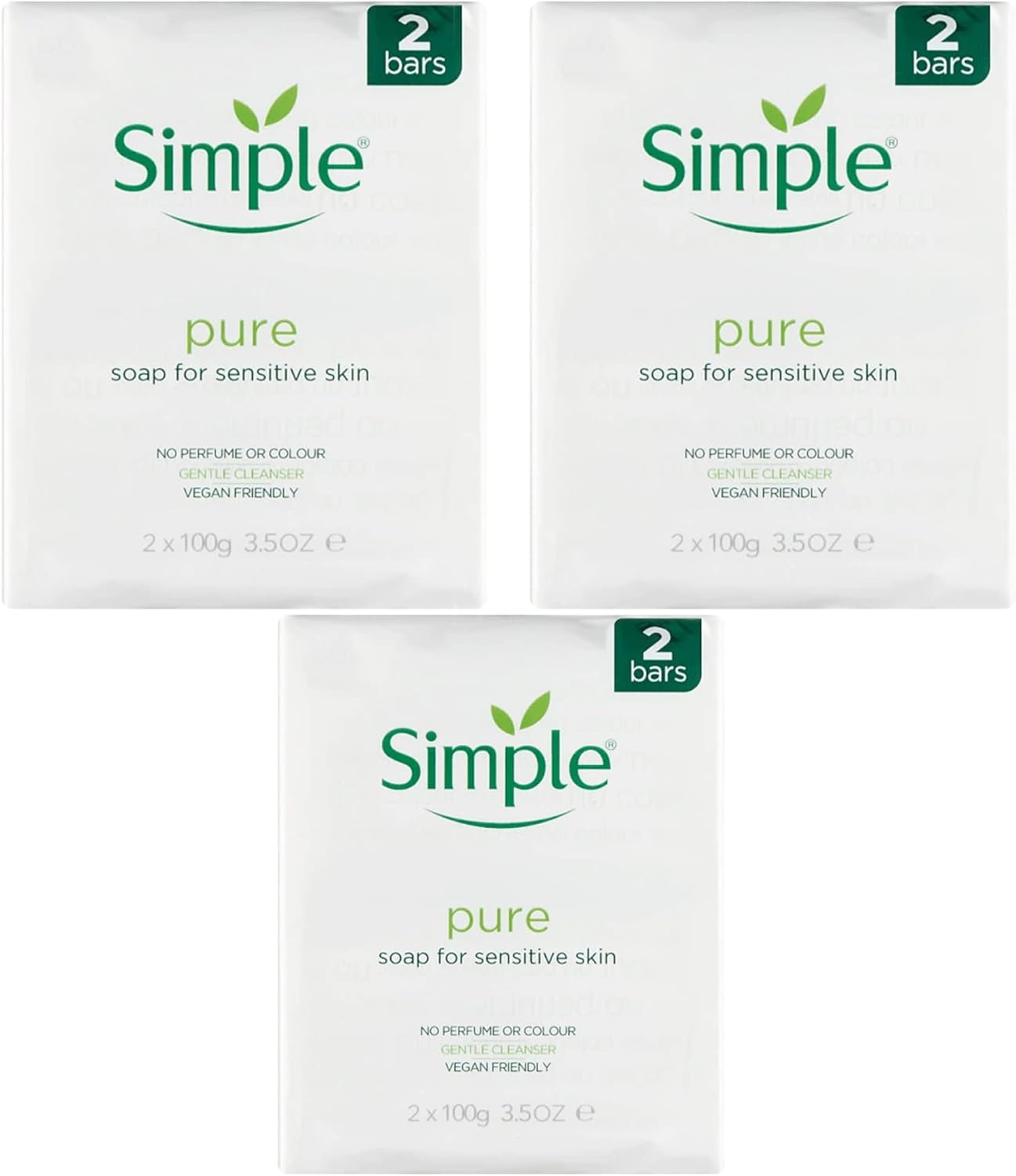 PBW INTERNATIONAL Simple Pure Soap Bars For Sensitive Skin Pack of 6 (6 x 100g) - 3 x Twin Packs Halalzen