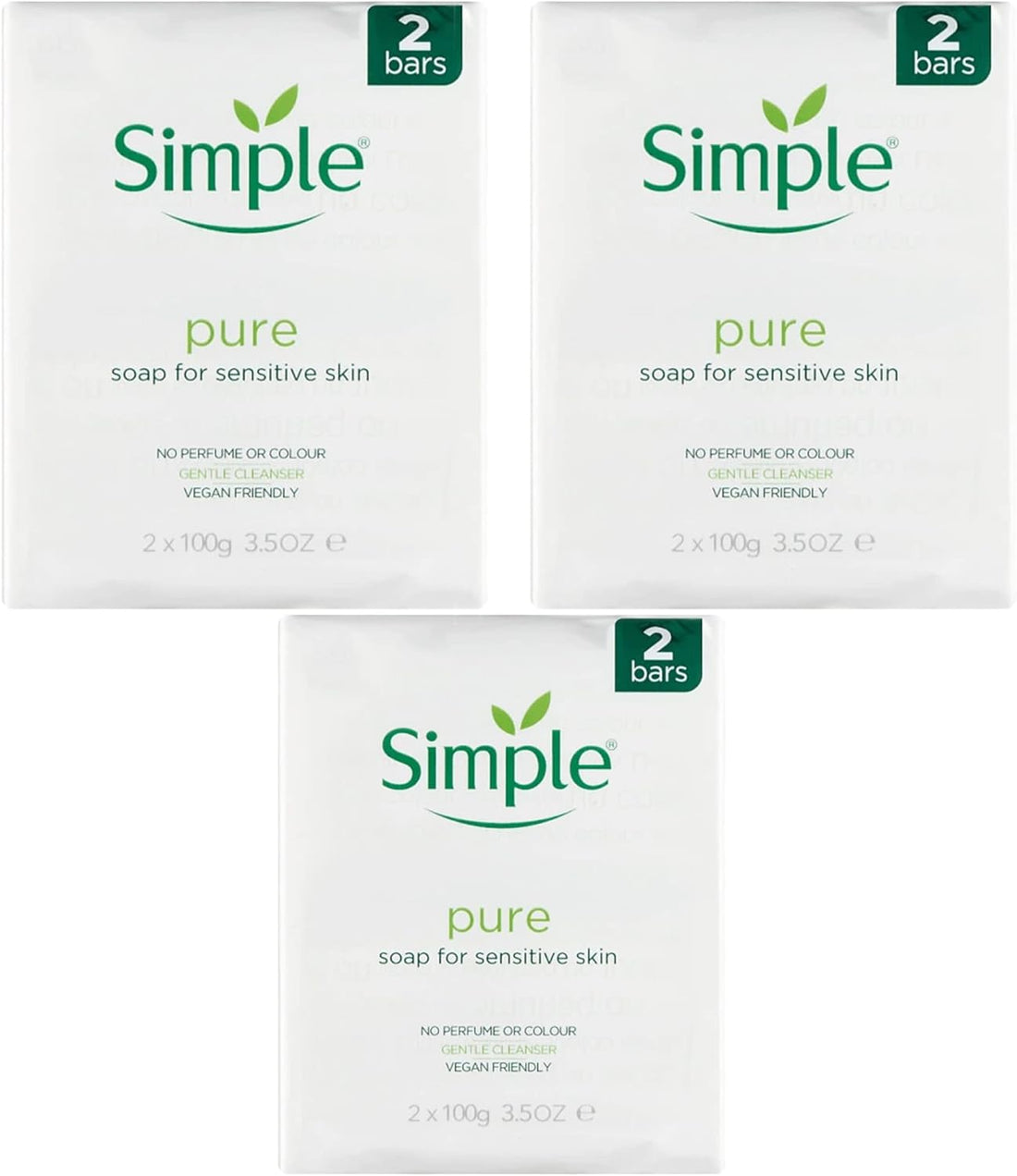 PBW INTERNATIONAL Simple Pure Soap Bars For Sensitive Skin Pack of 6 (6 x 100g) - 3 x Twin Packs Halalzen