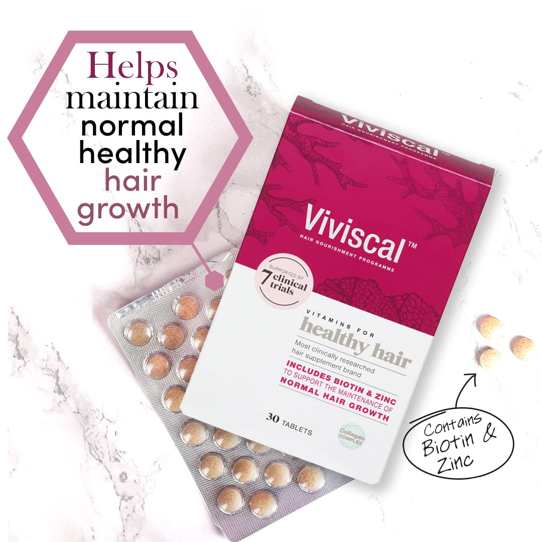 Viviscal Hair Growth Supplement for Women, 60 Tablets, with Biotin, Zinc & Marine Protein Complex AminoMar C, Supports Healthy Hair Growth, 1 month supply
