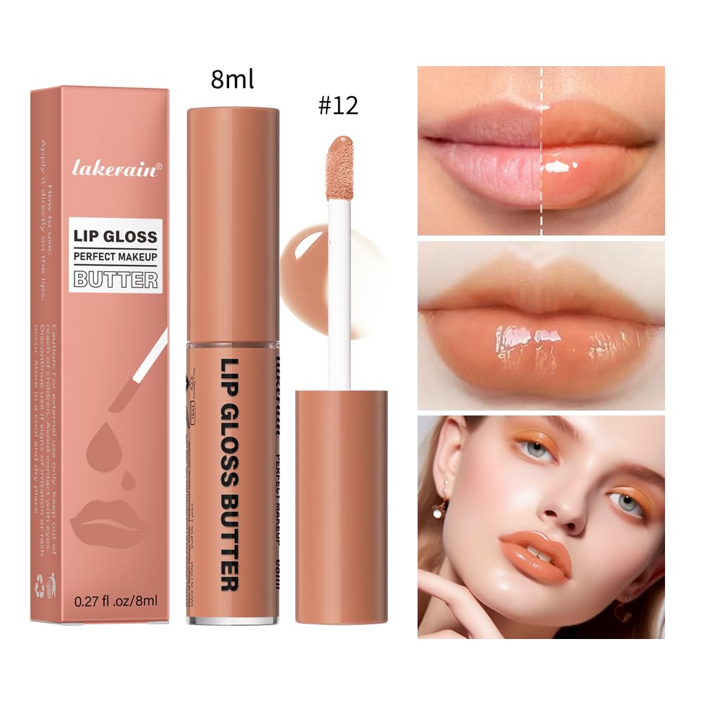 Lip Gloss and Lip Liner Set, Tinted Lip Gloss with Lip Pencil, Waterproof Long Lasting Glossy Lip Combo, Nude Lip Makeup Kit for Women (#V02+104) Halalzen