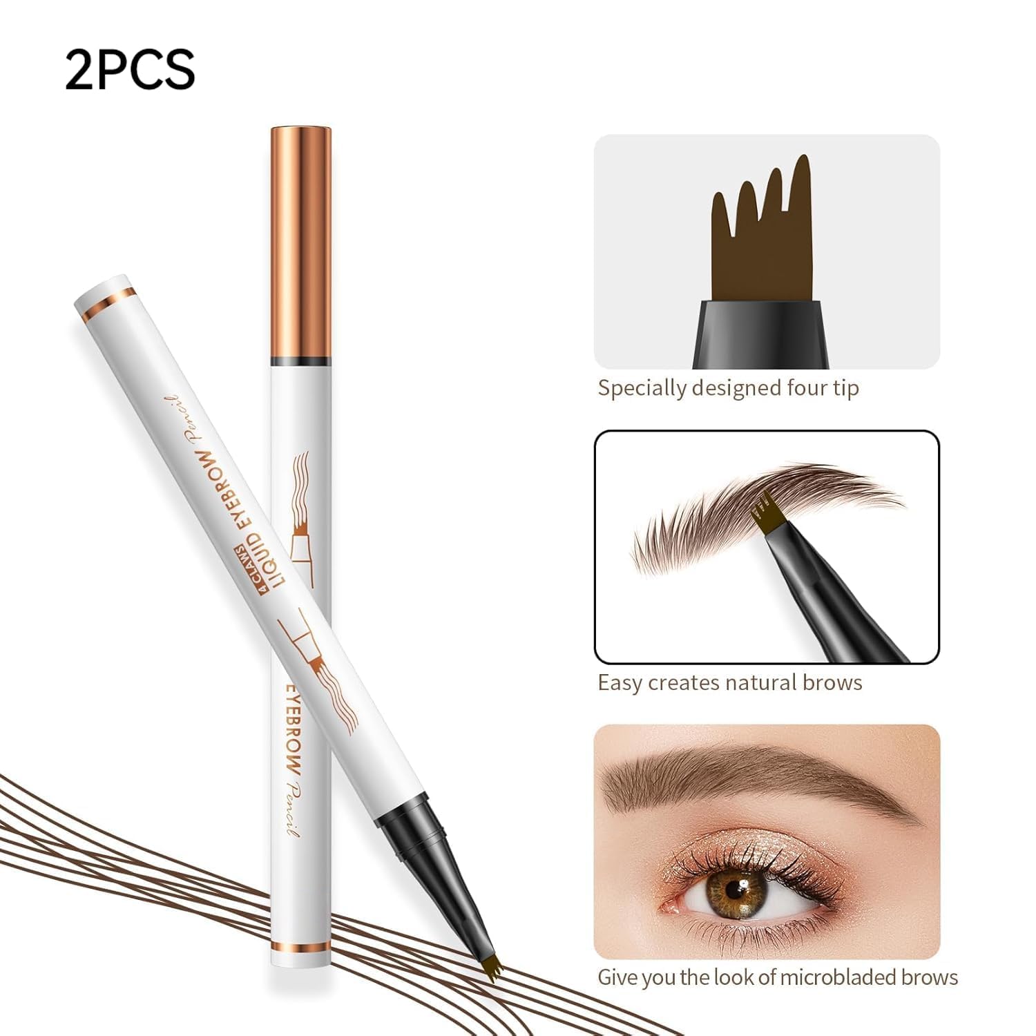 2 Pcs Microblading Eyebrow Pencil, 3D Waterproof 4-Tip Eyebrow Pen, Natural Makeup Long-Lasting Fine Stroke Magic Brow Pencil for Women Stay on All Day (Dark Brown(2 Pcs))