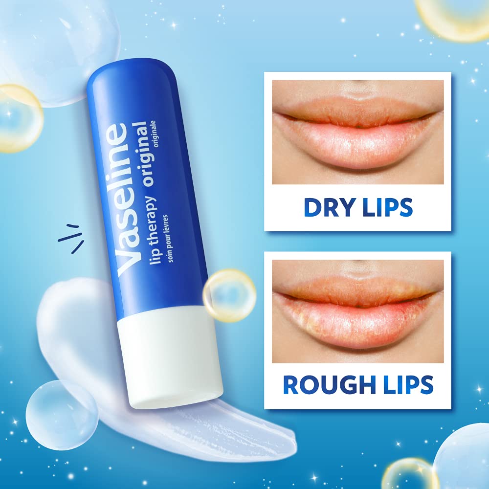 Vaseline Lip Therapy Stick | Original Petroleum Jelly Vaseline Lip Balm for Soft Lips | 4.8g each (4 Pack) Halalzen