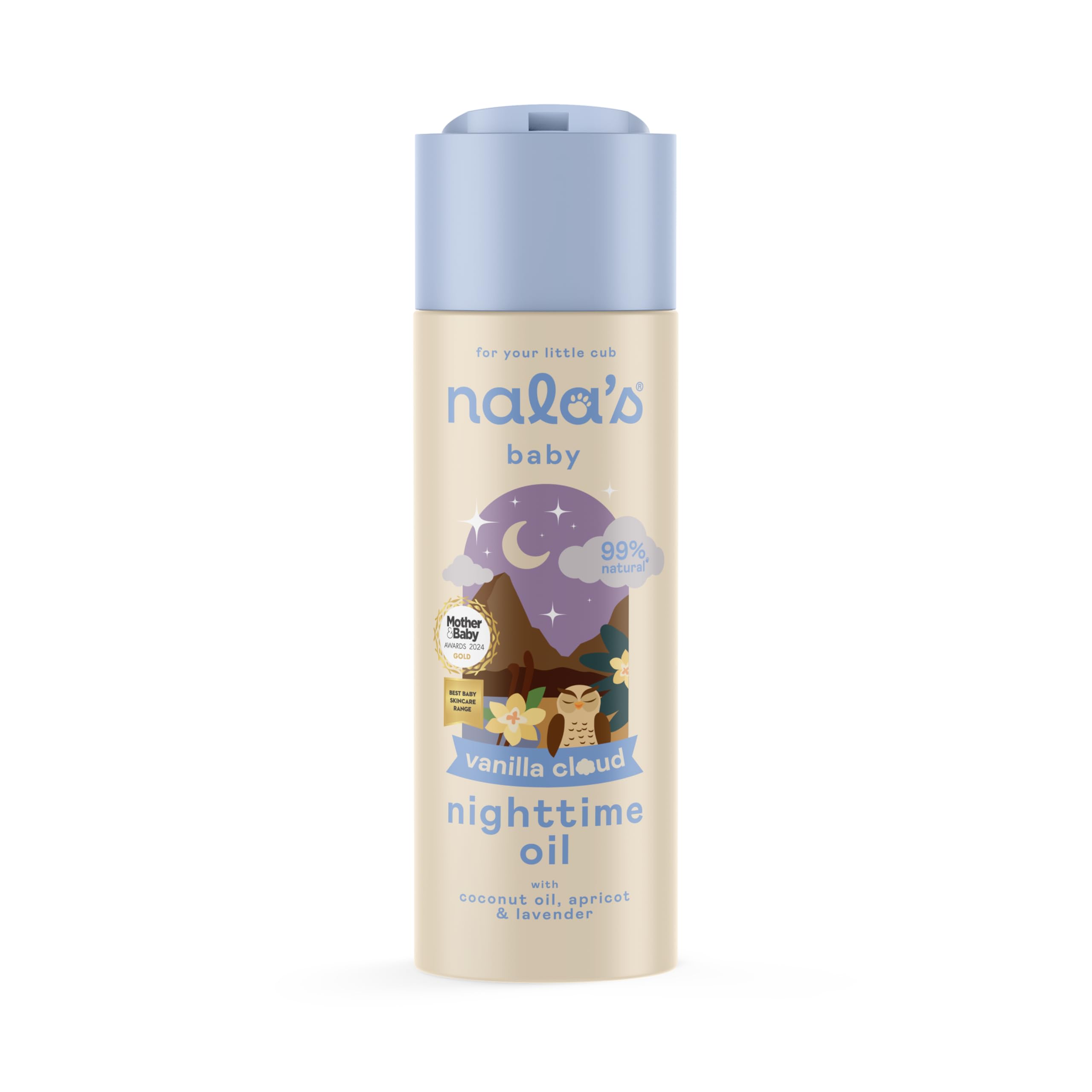 Nala's Baby Nighttime Oil Vanilla Cloud | Award-winning |99% Natural | Paediatrician-approved | Shea Butter, Cocoa Butter and Camomile | Vegan | 200ml | Nalas Baby Halalzen