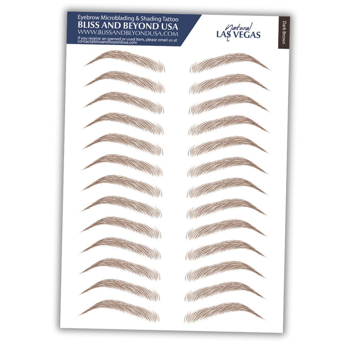 Bliss and Beyond USA | Waterproof Eyebrow Tattoo Stickers. A real hair stroke look. Hair replacement without surgery. Solution for hair loss. Bushy Tinted eyebrow tattoos. (New Las Vegas, Dark Brown)