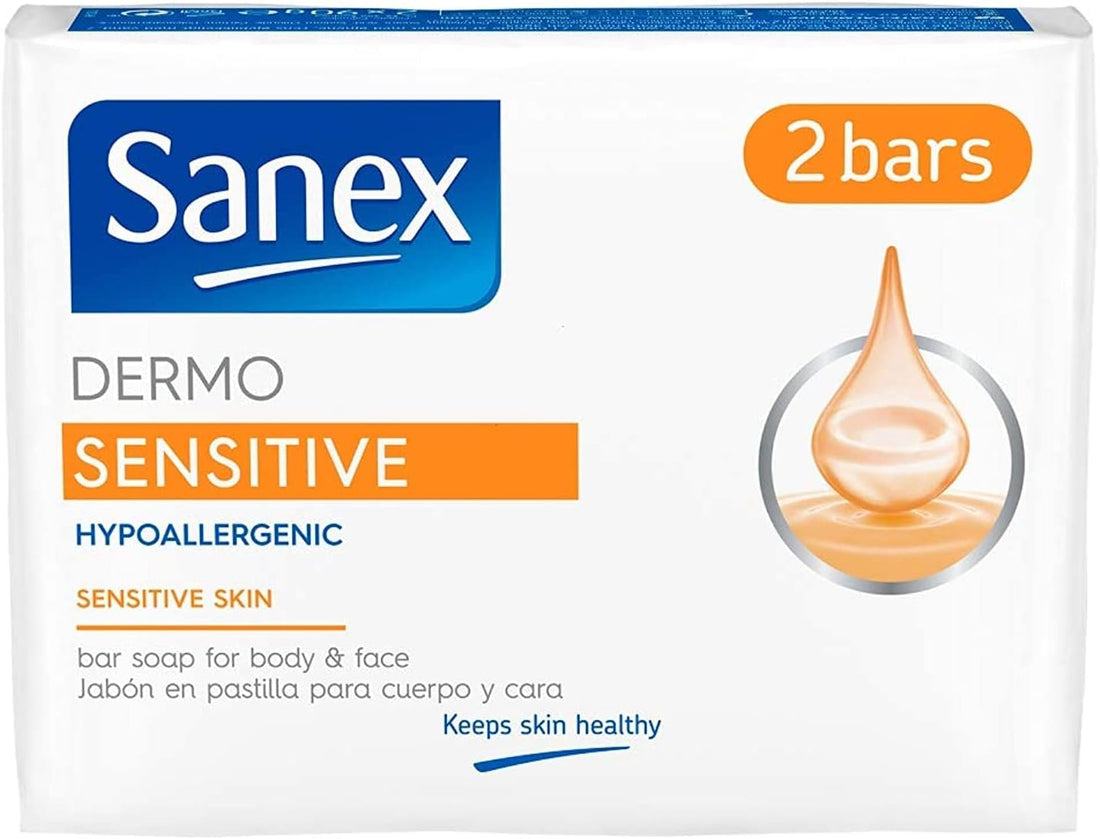 Sanex Sensitive Skin Bar Soap 90g 2 Pack - Hand Soap - Specifically developed for Sensitive Skin on the Face and Body Halalzen