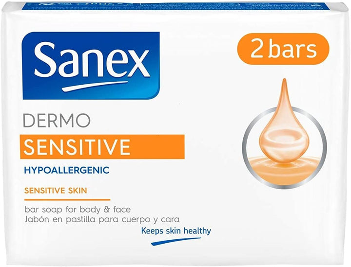 Sanex Sensitive Skin Bar Soap 90g 2 Pack - Hand Soap - Specifically developed for Sensitive Skin on the Face and Body Halalzen