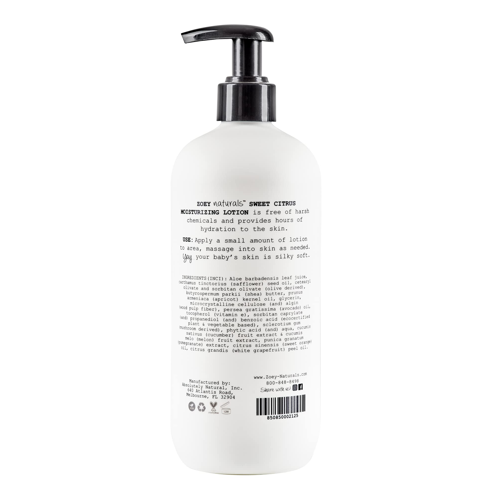 Zoey Naturals Sweet Citrus Baby Lotion - Enriched with Shea, Apricot Oil, Aloe & Avocado - Soothes & Moisturizes with Orange & Pomegranate - Gentle for Eczema Skin, Made in USA Halalzen