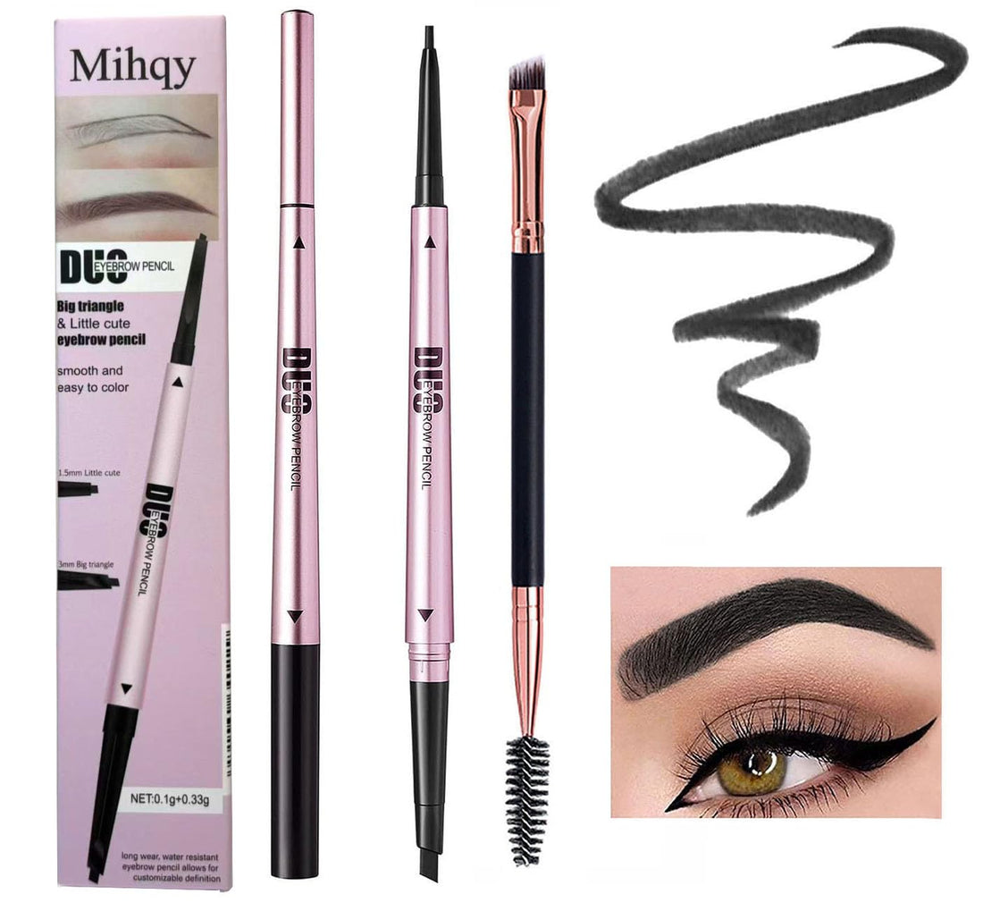 Mihqy 2 PCS Eyebrow Pencil Waterproof with Brow Brush, Dual Ended Eyebrow Pen, Automatic Makeup Cosmetic Tool(Dark Brown)